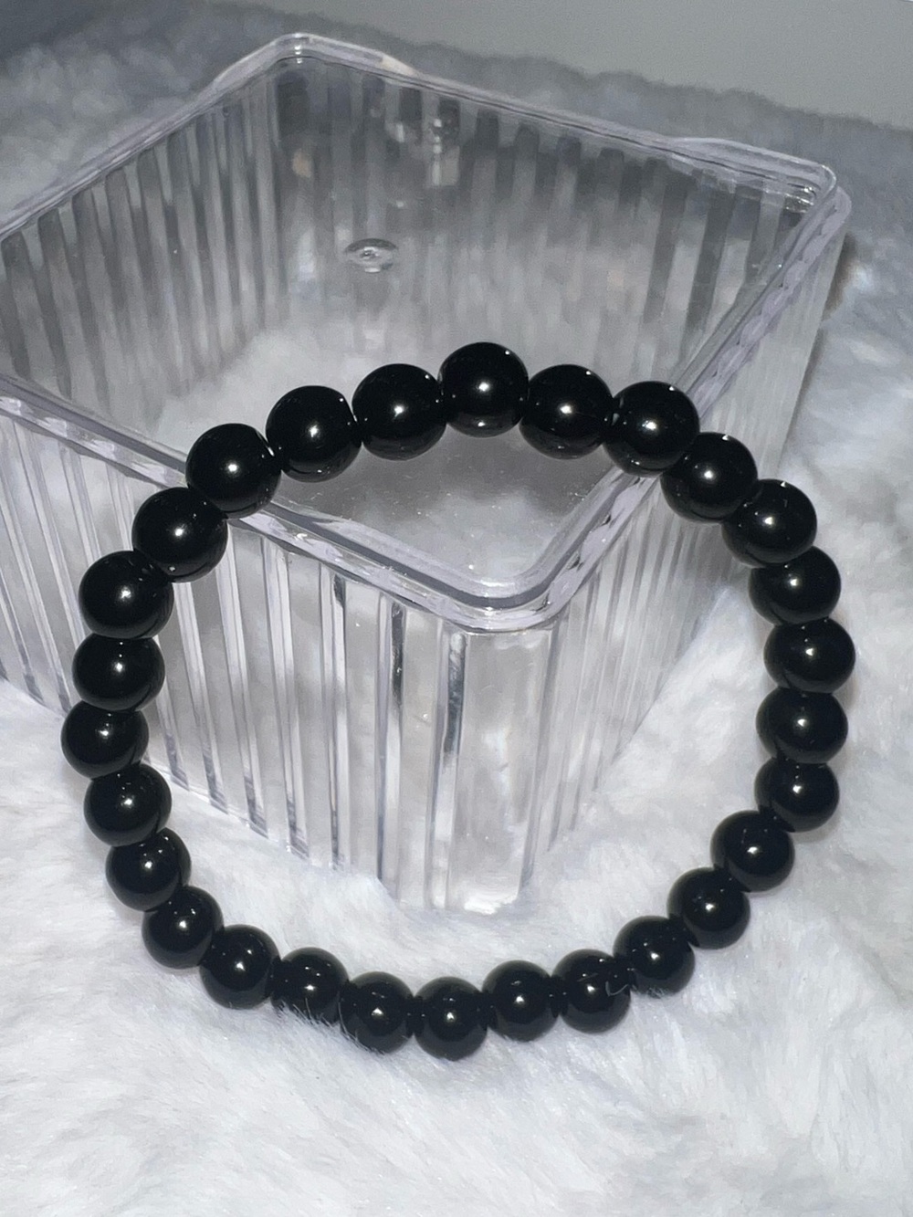 Black Beaded Stretch Bracelet for Men